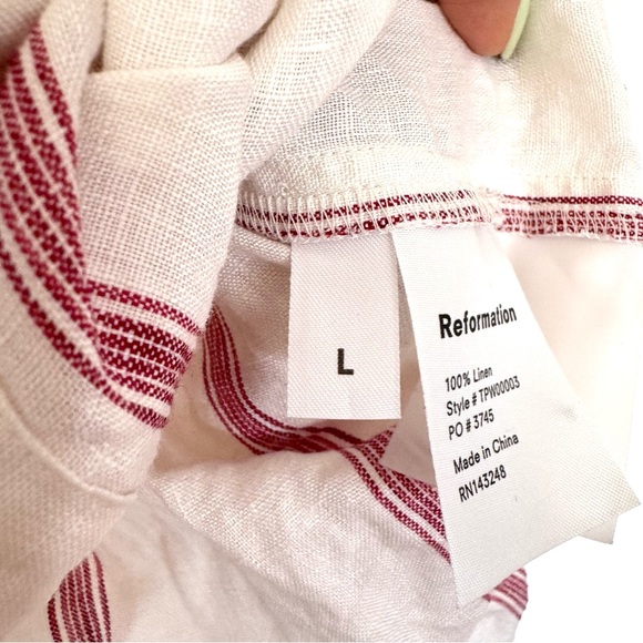 Reformation Relaxed Linen White and Red Striped Button Down Shirt Sz L - Picture 10 of 16
